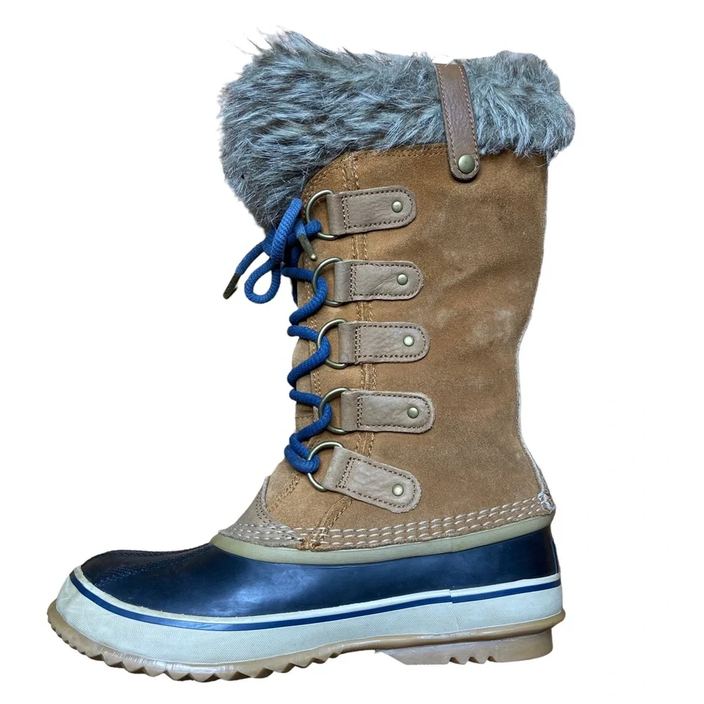 SOREL Joan of Arctic Boots Elk Dark Mountain Leather Winter Tan Womens Size 7